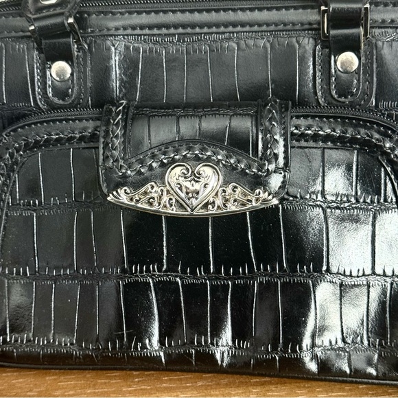 M.C. Marc Chantal Black Crocodile Embossed Leather Shoulder Handbag Purse - Picture 9 of 13